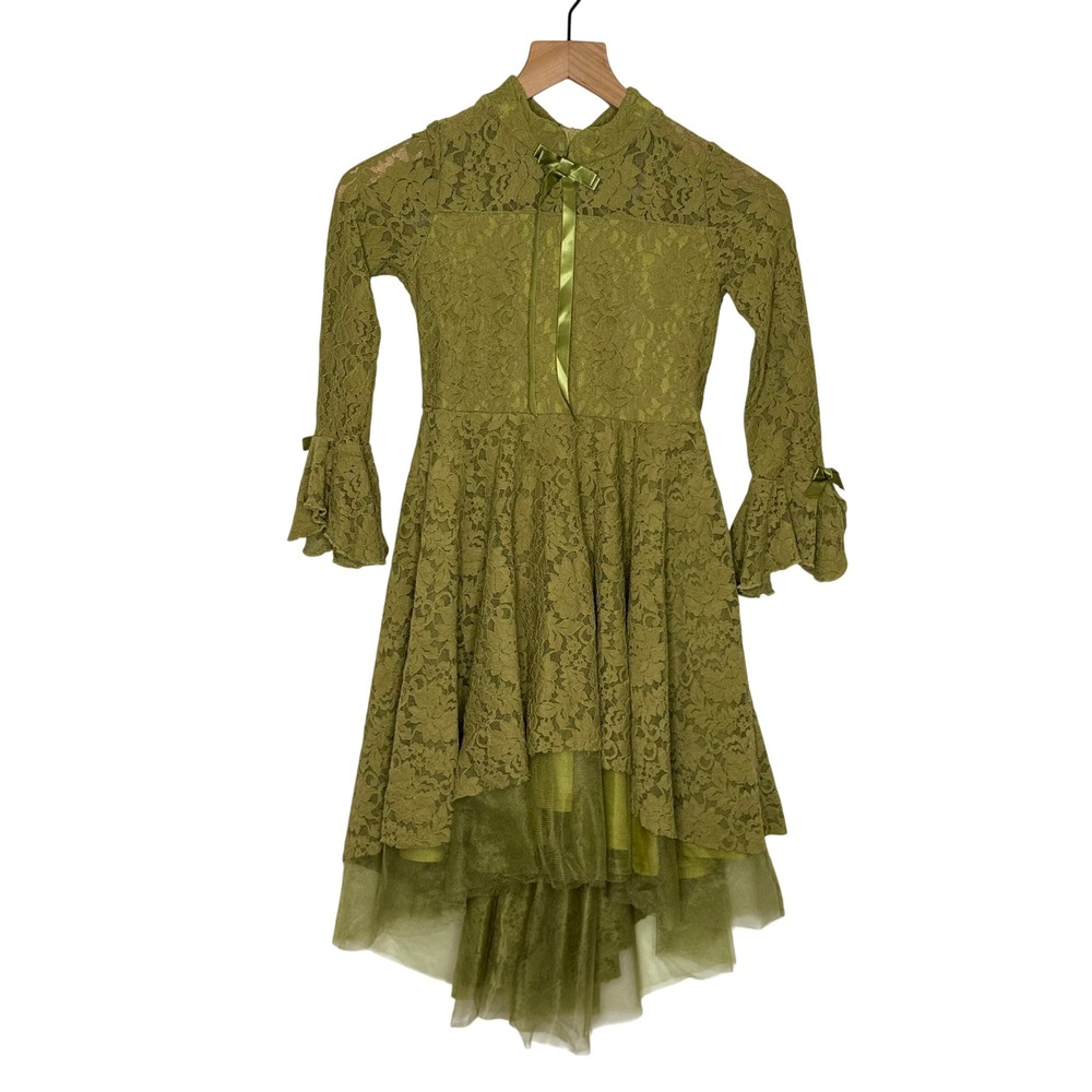 Green Lace High-Low Dress Girls 10Y woodland Fairy Princess wedding garden party